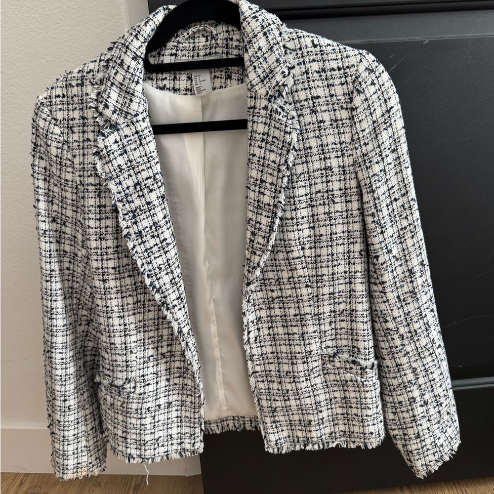 H&M Cream Tweed Blazer with Navy & Blue Threading - Picture 2 of 2